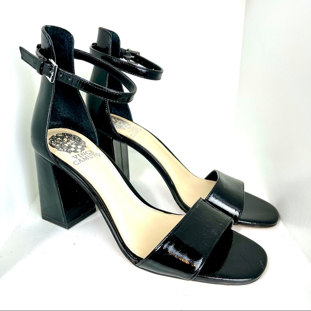 Vince Camuto block heel ankle strap sandals black